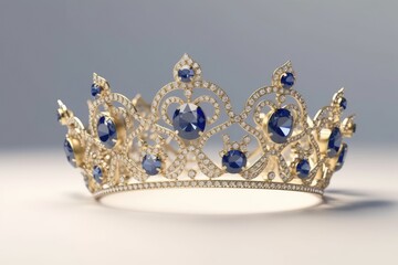 royal golden crown adorned with blue and white gemstones Generative AI