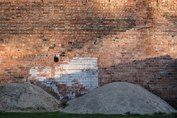 Brick wall texture background with shadow and copy space for text.