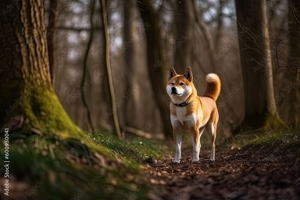 Sticker dog in a serene forest Generative AI