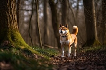 dog in a serene forest Generative AI