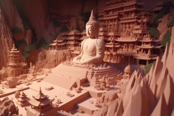 Buddha statue at the temple. Generative AI.