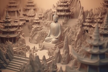 Buddha statue at the temple. Generative AI.