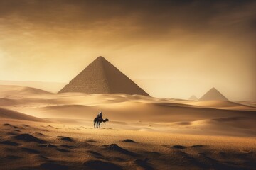 Fototapeta na wymiar Pyramids of giza with camels. Generative AI.
