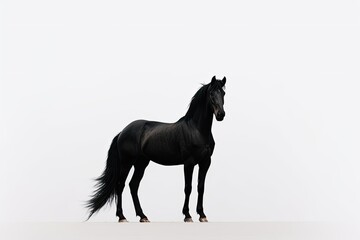 The minimalist photography of a black horse. Generative AI. - obrazy, fototapety, plakaty