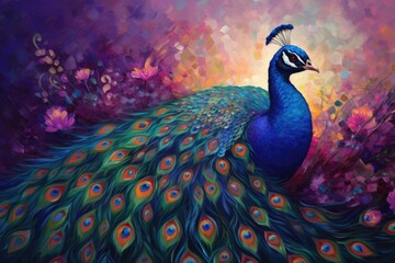 Peacock with feathers. Generative AI.