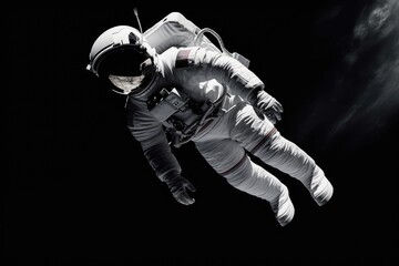 Lonely astronaut flying at the black. Generative AI.