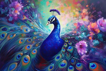 Peacock with feathers. Generative AI.