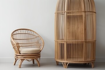 cozy room with rattan chair and birdcage Generative AI