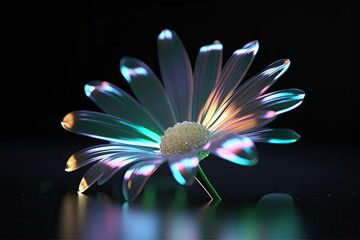 Abstract colorful flower fractal at black background. Generative AI.