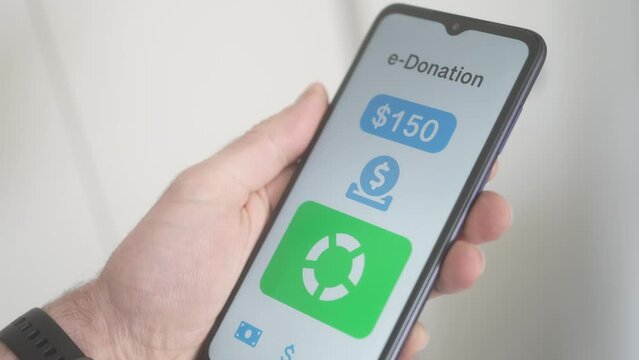 E-Donation to an Online Charity With a Smartphone App closeup
