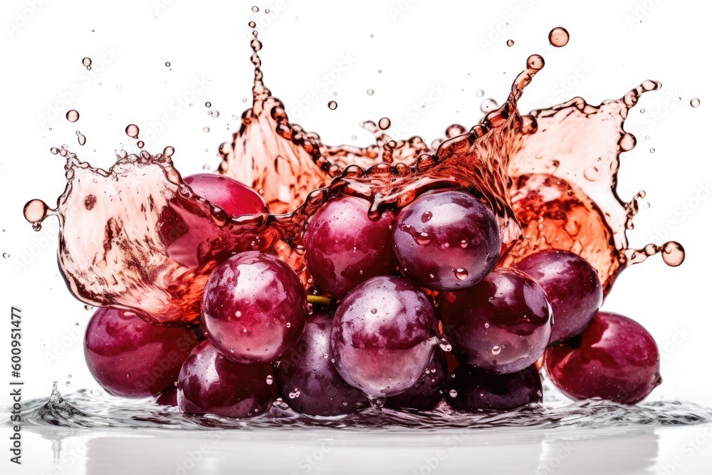 Poster grapes falling into water, creating a splash generative ai