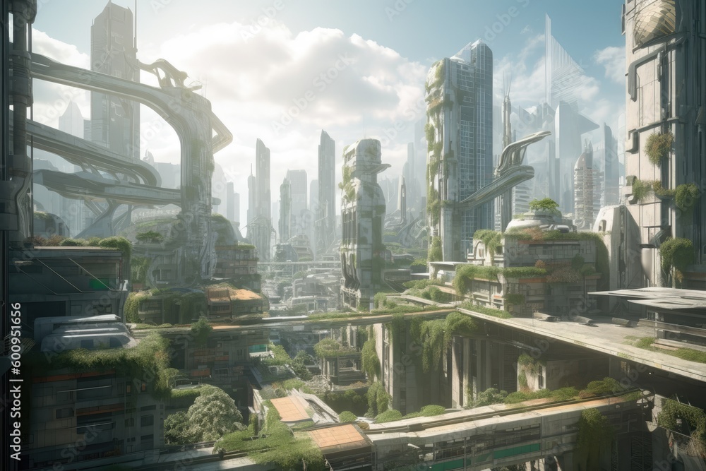 Aufkleber futuristic metropolis with towering skyscrapers and advanced technology generative ai