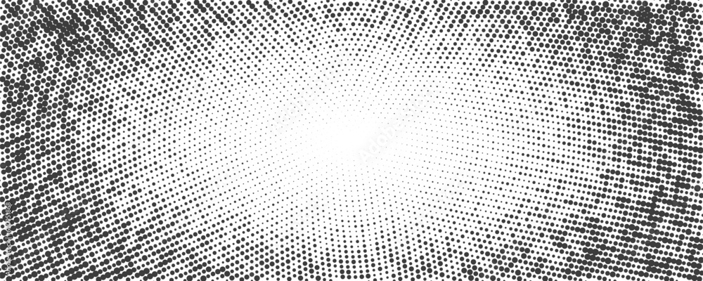 Poster dotted background. abstract halftone concentric pattern. gradient mosaic radial texture. vector