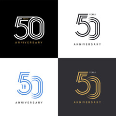 50 years anniversary vector number icon, birthday logo label, black, white and colors with stripe number