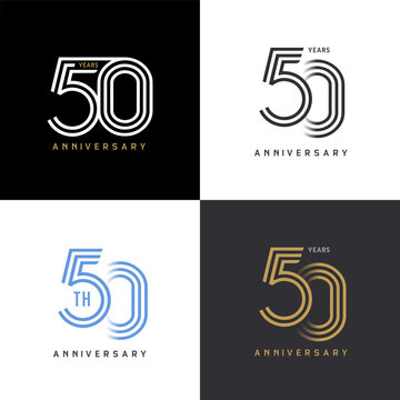 50 years anniversary vector number icon, birthday logo label, black, white and colors with stripe number
