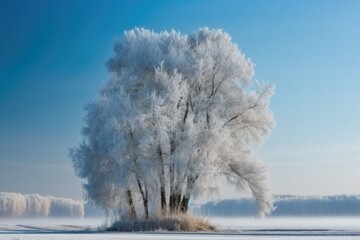 Obraz na płótnie Canvas lone tree standing in the middle of a snowy field Generative AI