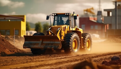 Photo a grader working at construction site. Realistic photograph