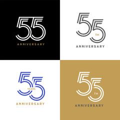 55 years anniversary vector number icon, birthday logo label, black, white and colors with stripe number