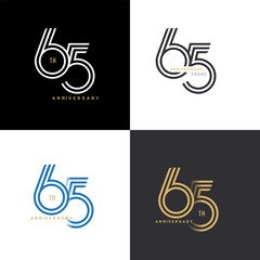 65 years anniversary vector number icon, birthday logo label, black, white and colors with stripe number