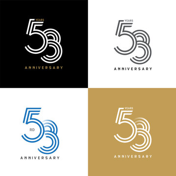 53 years anniversary vector number icon, birthday logo label, black, white and colors with stripe number