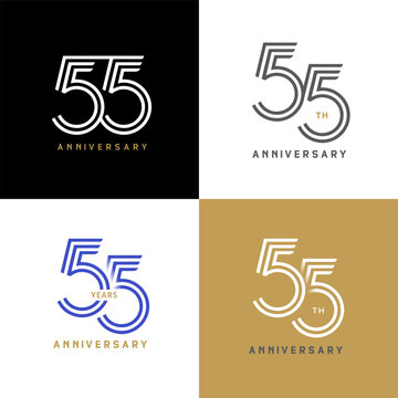 55 years anniversary vector number icon, birthday logo label, black, white and colors with stripe number