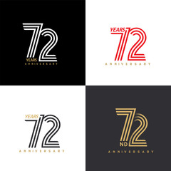 72 years anniversary vector number icon, birthday logo label, black, white and colors with stripe number © Endang