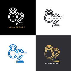 82 years anniversary vector number icon, birthday logo label, black, white and colors with stripe number