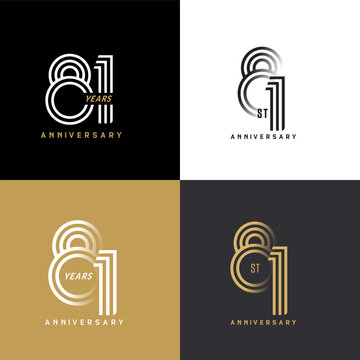 81 years anniversary vector number icon, birthday logo label, black, white and colors with stripe number