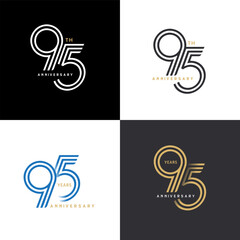 95 years anniversary vector number icon, birthday logo label, black, white and colors with stripe number - obrazy, fototapety, plakaty
