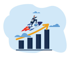 business growth. investment profit. increase growing business. businessman on rocket