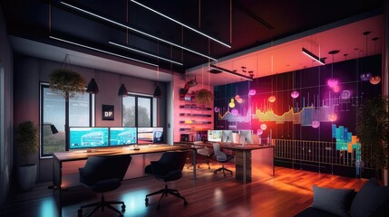 Creative Space with bright neon background - obrazy, fototapety, plakaty
