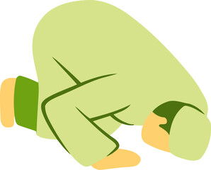 Islamic Man in Sujud Prayer Position Flat Hand Drawn Illustration