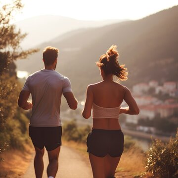 Young couple jogging from behind
