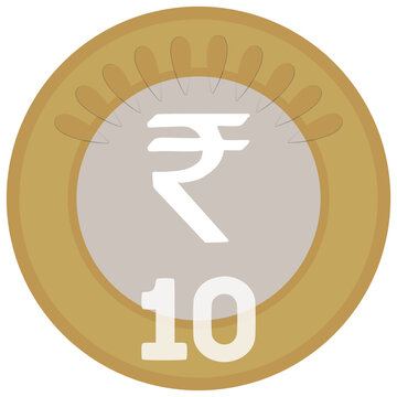 Grey and Gold Color 10 Rupee Coin Graphic Design