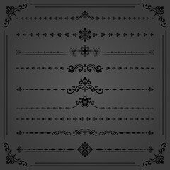 Obraz premium Vintage set of black elements. Horizontal dark separators in the frame. Collection of different ornaments. Classic patterns. Set of vintage patterns