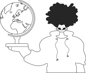 The person with the globe. Learning subject. Dim and white line craftsmanship. Trendy style, Vector Illustration