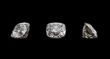 Three square diamonds Different views on black background at 3D render design.
