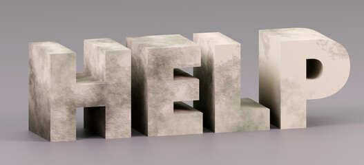 3d render illustration of help concrete letters on light grey blackground, Frequently asked questions