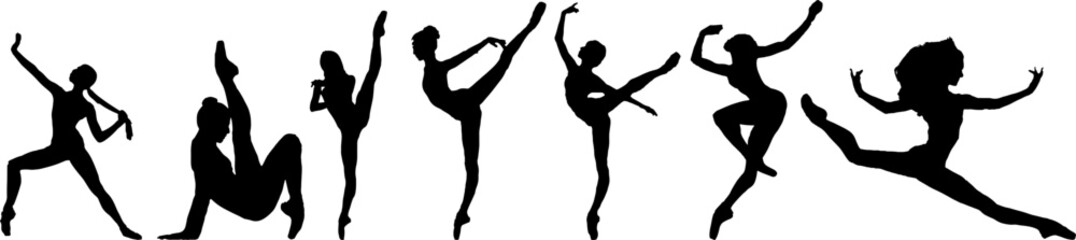 Fototapeta na wymiar Multi-Angle Renderings: Silhouette Set of Female Acrobatic Gymnastics Dance