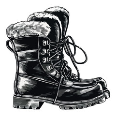 Black and white military boots walking outdoors