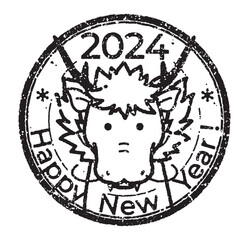 スタンプ風のかわいい龍のイラスト（2024 年賀状素材）