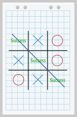 Interesting concept about success. tic tac toe game with winning word success.