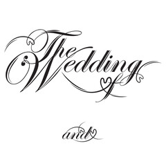 calligraphy design for greeting at a wedding with a heart symbol art style
