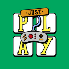 VECTOR ILLUSTRATION OF A JOYSTICK WITH THE TEXT PLAY GAME, SLOGAN PRINT