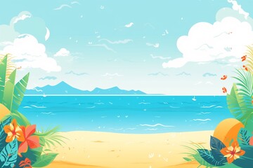 Fototapeta na wymiar Summer Background Illustration: A Beautiful Beach Scene Created with Generative AI