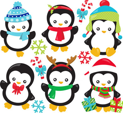 set of christmas penguins