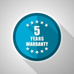 Warranty guarantee 5 year symbol, flat design vector blue icon with long shadow