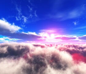 Fototapeta premium Cloudy landscape in pink colors, 3d rendering