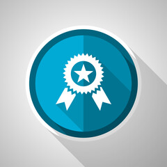 Award symbol, flat design vector blue icon with long shadow