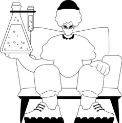 Person with a chemical carafe. Learning point. Dim and white line craftsmanship. Trendy style, Vector Illustration